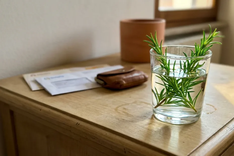 Attivare l’angolo della ricchezza: il rituale del bicchiere d’acqua e rosmarino che molti usano in casa