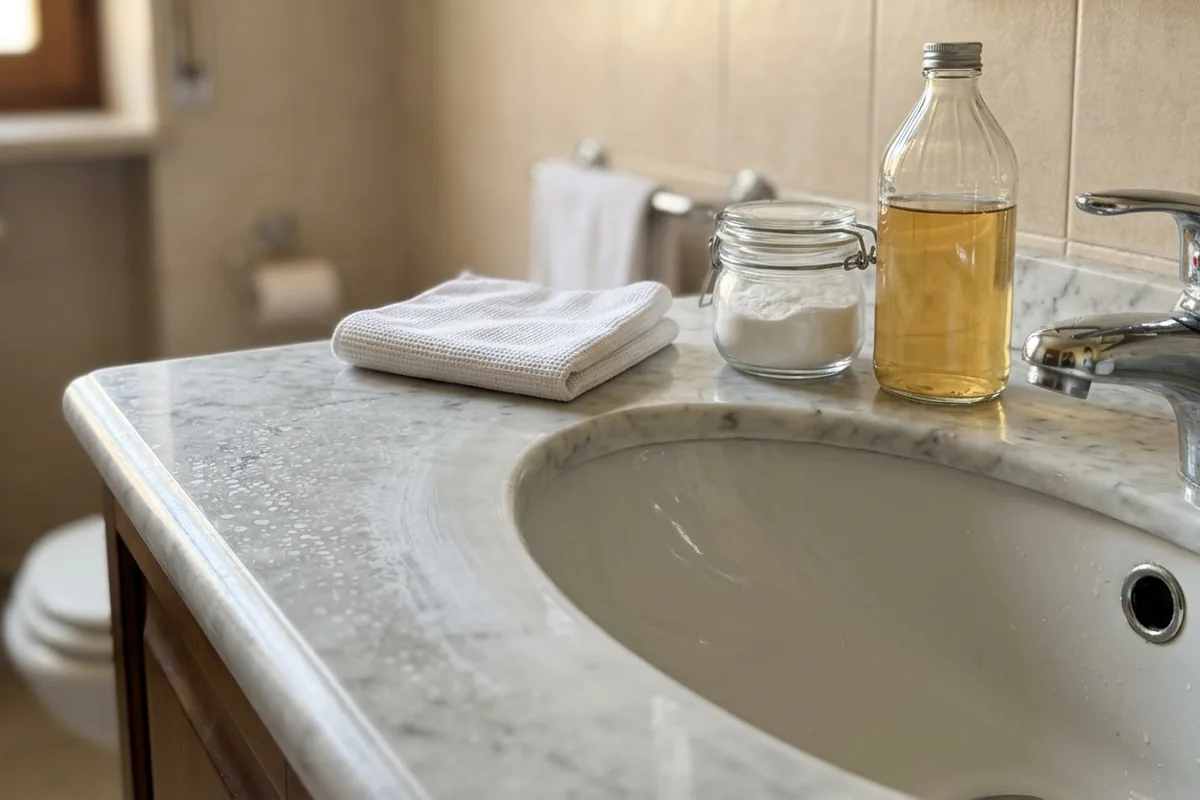 Pavimenti brillanti e bagno senza aloni: il metodo con bicarbonato e aceto di mele che funziona davvero